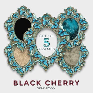 Vintage Frames ClipArt Set: Turquoise Butterfly Frame Graphics (PNG, Digital Download)