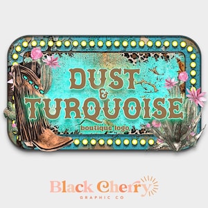 Western Boutique Logo: Blank Turquoise & Floral Cowgirl Design (PNG, JPEG Digital Files)