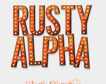 Rusty Metal Marquee Alphabet: Western Letters Clip-Art (PNG Instant Download)