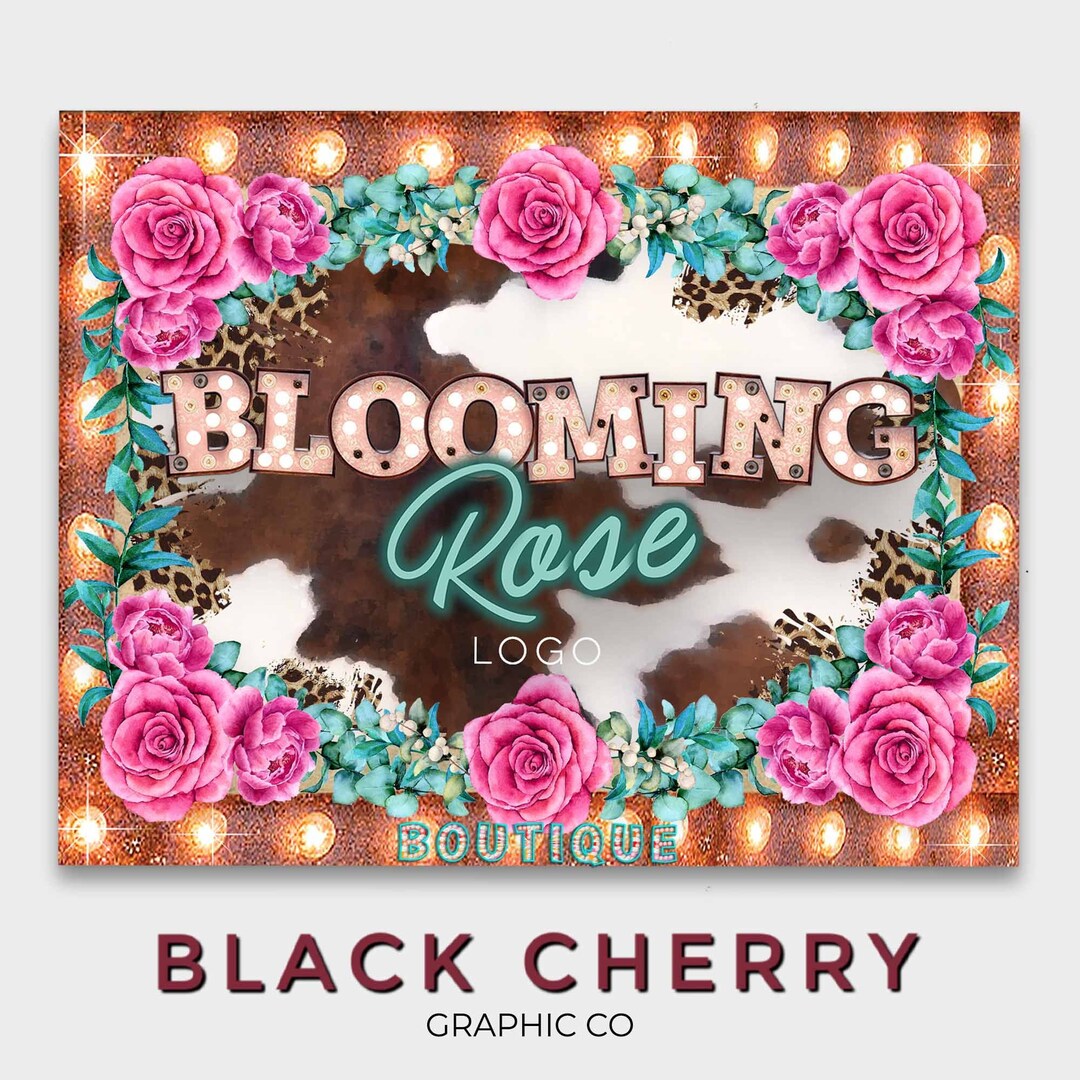 boutique-logo-western-logo-roses-logo-cowhide-logo-rustic-etsy