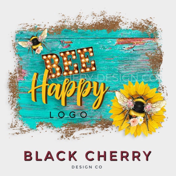 Rustic Bee Sunflower Logo: Blank Turquoise Boutique Design (PNG, JPEG)
