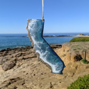Kalifornien Ornament, Magnet, Schlüsselanhänger Kunstharz Unikat, Weihnachtsverzierung mit echtem kalifornischen Sand und Meereswellen, Wanddekoration