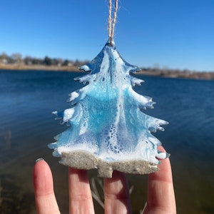 Resin Christmas Tree Ornament: Beach Sand Ocean Waves Decoration