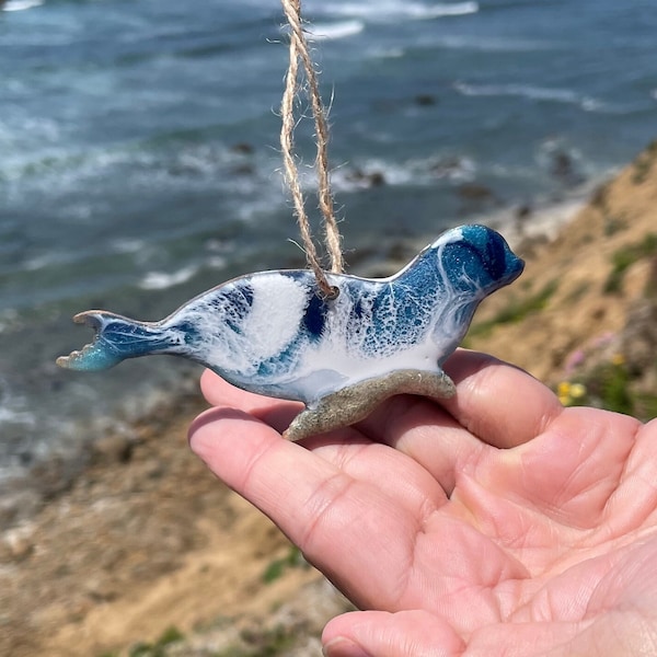 Sea Lion Ornament, Magnet, Keychain Pier 39, San Francisco Ornament, Resin, With Real California Sand, Ocean Waves, Wall Decoration