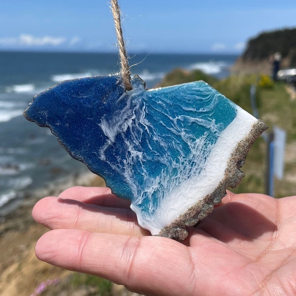 South Carolina Ornament Magnet or Keychain, One Of A Kind, State Decorations, Christmas Ornament With Real California Sand And Ocean Waves