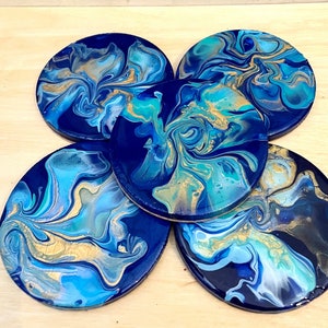 Flow Art Coasters avec résine, Beach Coaster, Dutch Pour, Art personnalisé, Peint à la main, One-Of-A-Kind, Grand cadeau de fête des mères
