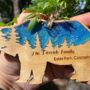 Bear Wood and Resin Ornament, Trees Rustic Ornament-Woodland and Forest Animals Ornament, Christmas Ornament, Handmade