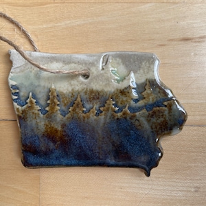 Iowa Rustic Ornament- Ceramic Mountain and Forest State Ornament, Decoration, Christmas Ornament, Handmade and Hand Rolled