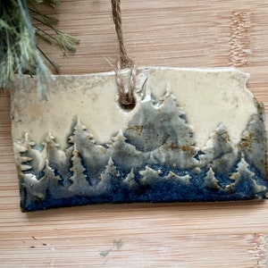 Kansas Rustic Ornament- Ceramic Mountain and Forest State Ornament, Decoration, Christmas Ornament, Handmade and Hand Rolled