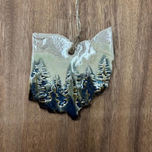 Handmade Rustic Ohio Ornament: Ceramic Mountain Forest Decoration