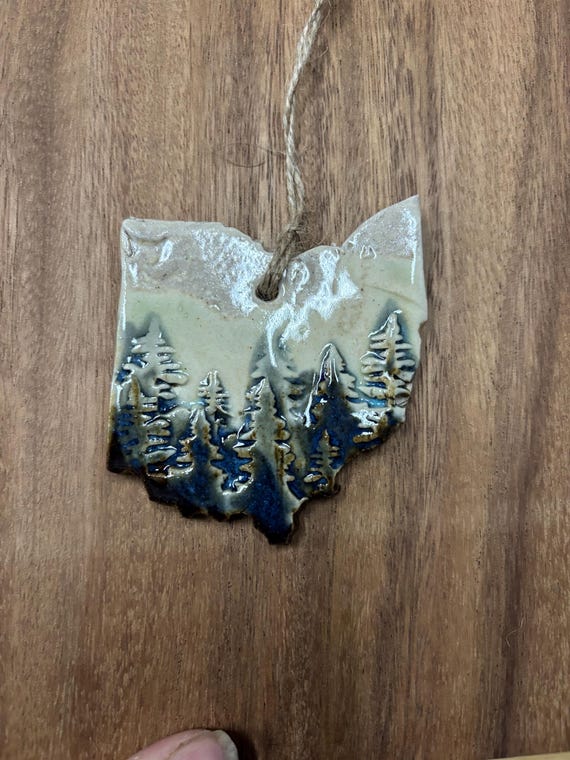 Handmade Rustic Ohio Ornament: Ceramic Mountain Forest Decoration