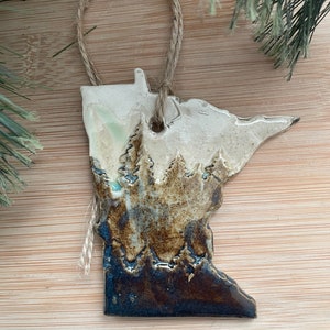Minnesota Rustic Ornament- Ceramic Mountain and Forest State Ornament, Decoration, Christmas Ornament, Handmade and Hand Rolled