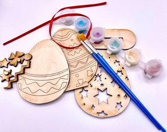 Easter Egg Wood Craft Kit: Paint, Magnet, Ornament, Holder