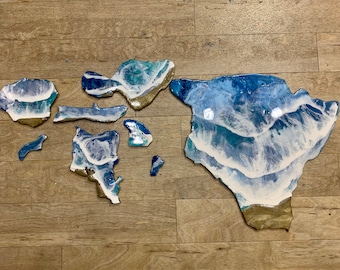 Resin Ocean Wave Hawaii Islands Wood Wall Hanging
