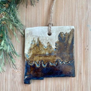 New Mexico Rustic Ornament- Ceramic Mountain and Forest State Ornament, Decoration, Christmas Ornament, Handmade and Hand Rolled