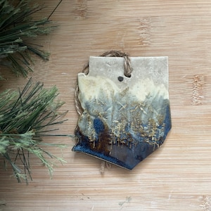 Arizona Rustic Ornament- Ceramic Mountain and Forest State Ornament, Decoration, Christmas Ornament, Handmade and Hand Rolled