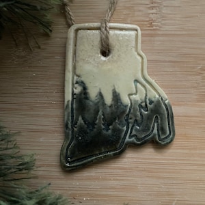 Rhode Island Rustic Ornament- Ceramic Mountain and Forest State Ornament, Decoration, Christmas Ornament, Handmade and Hand Rolled