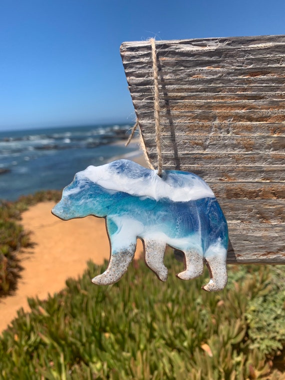 Resin Bear Ornament: California Sand and Ocean Waves, Coastal Decor