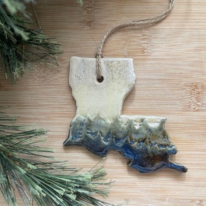 Louisiana Rustic Ornament- Ceramic Mountain and Forest State Ornament, Decoration, Christmas Ornament, Handmade and Hand Rolled