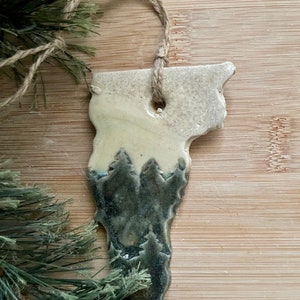 Vermont Rustic Ornament- Ceramic Mountain and Forest State Ornament, Decoration, Christmas Ornament, Handmade and Hand Rolled