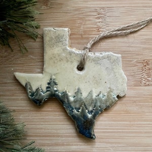 Texas Rustic Ornament- Ceramic Mountain and Forest State Ornament, Decoration, Christmas Ornament, Handmade and Hand Rolled