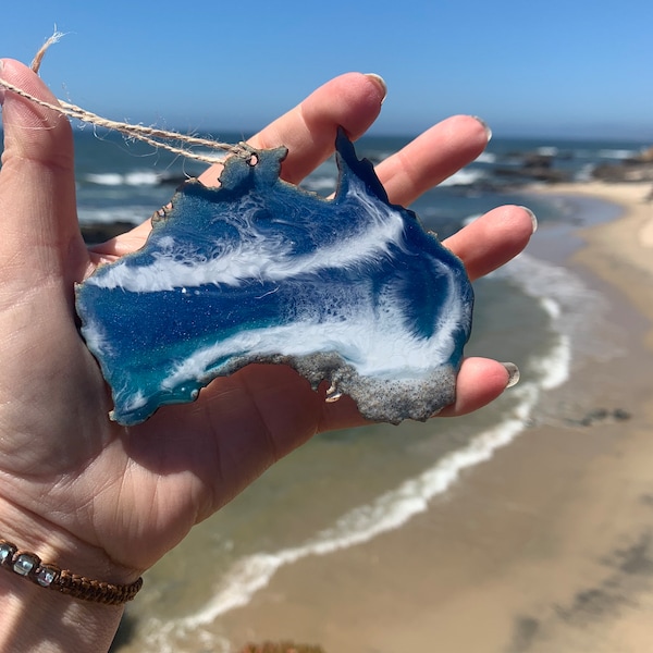 Australia Ornament, Magnet, Keychain  Resin, Great Gift Idea, State Christmas Ornament With Real Sand And Ocean Waves, Wall Decoration