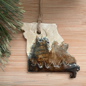 Missouri Rustic Ornament- Ceramic Mountain and Forest State Ornament, Decoration, Christmas Ornament, Handmade and Hand Rolled
