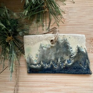 North Dakota Rustic Ornament- Ceramic Mountain and Forest State Ornament, Decoration, Christmas Ornament, Handmade and Hand Rolled