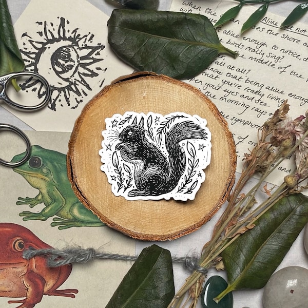 the forager sticker | cottagecore, stationary, scrapbooking, journal, laptop, skateboard, mushroom, dark academia, lino print, craft, nature
