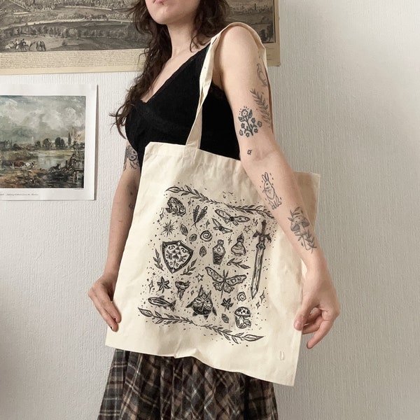 forager tote bag | milzbe, lino print