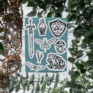 sacred forager sticker sheet | adventure, korok, forest, journaling, scrapbooking, zelda, botw, totk