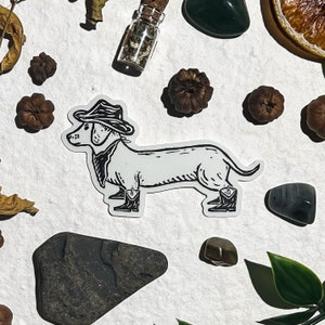 Yee-Haw pup sticker, sausage dog, dachshund