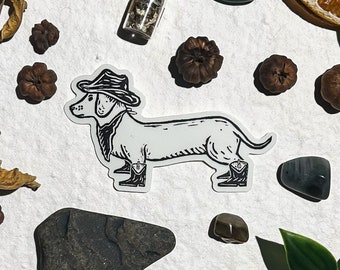 Yee-Haw pup sticker, sausage dog, dachshund