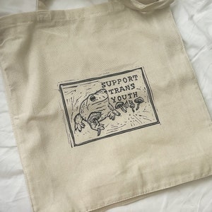 support trans youth tote bag, eco friendly, reusable, vegan