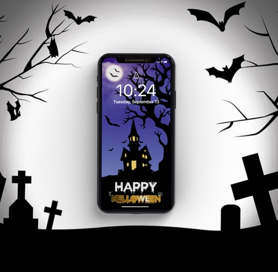 Helloween Iphone Wallpaper Handy Hintergrund Schloss Und Etsy