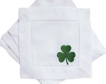 Embroidered Linen Cocktail Napkins - St. Patrick's Day Theme | Irish Set of 4