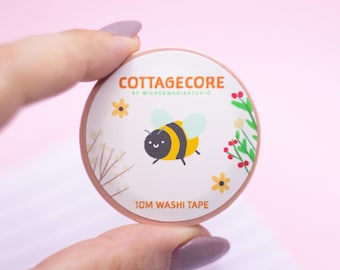 Cottagecore Washi Tape / Stationery, Cute, Toadstools, Mushroom, Bee, Hand Drawn Illustration, Cottagecore Stationary by wickednadiastudio