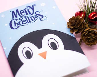 Cute Penguin Christmas Card / Festive Card, Xmas Card, Blank Inside, Gift for Him, Gift for Her, Greeting Card by wickednadiastudio