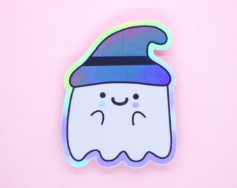 Halloween Ghost Holo Sticker / Holographic Stickers, Kawaii Halloween by wickednadiastudio