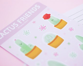 Cactus Friends Sticker Sheet / Cacti, Succulent, Cute, Kawaii, Hand Drawn Illustration by wickednadiastudio