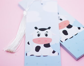 Cute Cow Bookmark / Farm Animals, Kawaii, Die Cut Vinyl Sticker by wickednadiastudio