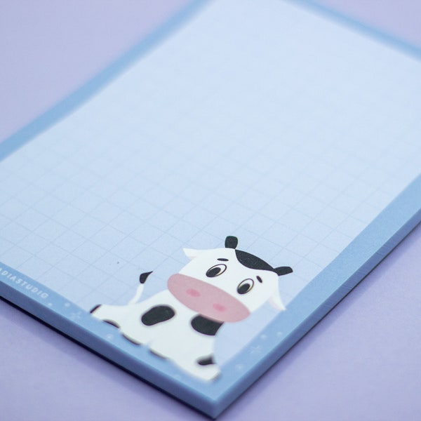 Cute Cow Notepad / Farm Animals, Kawaii, Desk Memopads, Cute Stationary, Tearaway Notepad by wickednadiastudio