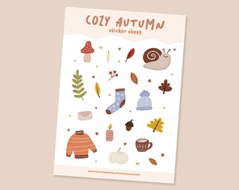 Cozy Autumn/Fall Sticker Sheet / Stickers, Stationery, Bullet Journal, Journaling, Cottagecore Stationary by wickednadiastudio