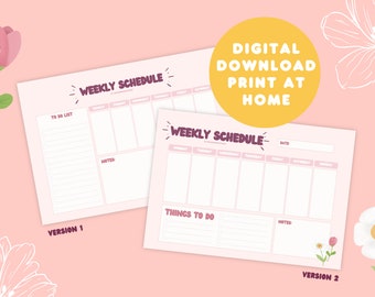 Cute Printable Weekly Planner / Schedule Planner, PDF Download Printable, Digital Download by wickednadiastudio