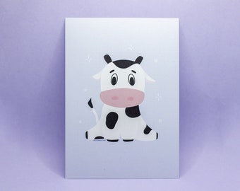 Cute Cow A6 Art Print / Farm Animals, Kawaii, Illustration, Cute Wall Art, Wall Decor by wickednadiastudio