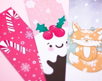Cute Christmas Bookmarks / Xmas Bookmarks, Kawaii Christmas, Cute Xmas Bookmarks by wickednadiastudio