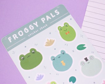 Froggy Pals Sticker Sheet / Froggy Stickers, Stationary, Bullet Journal, Journaling, Frogs by wickednadiastudio