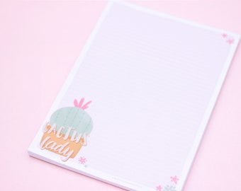 Cactus Lady Notepad / Cacti, Succulent, Notepads, Desk Memopads, Cute Stationary, Tearaway Notepad by wickednadiastudio