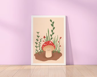 Little Mushy Art Print / Handgezeichnete Illustration, Pilz Art Print, Cottagecore, Fliegenpilze, Pilz, Wanddekor von wickednadiastudio