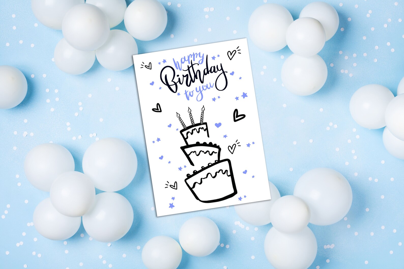 Happy Birthday Card Blue Design A4 Folded Birthday | Etsy